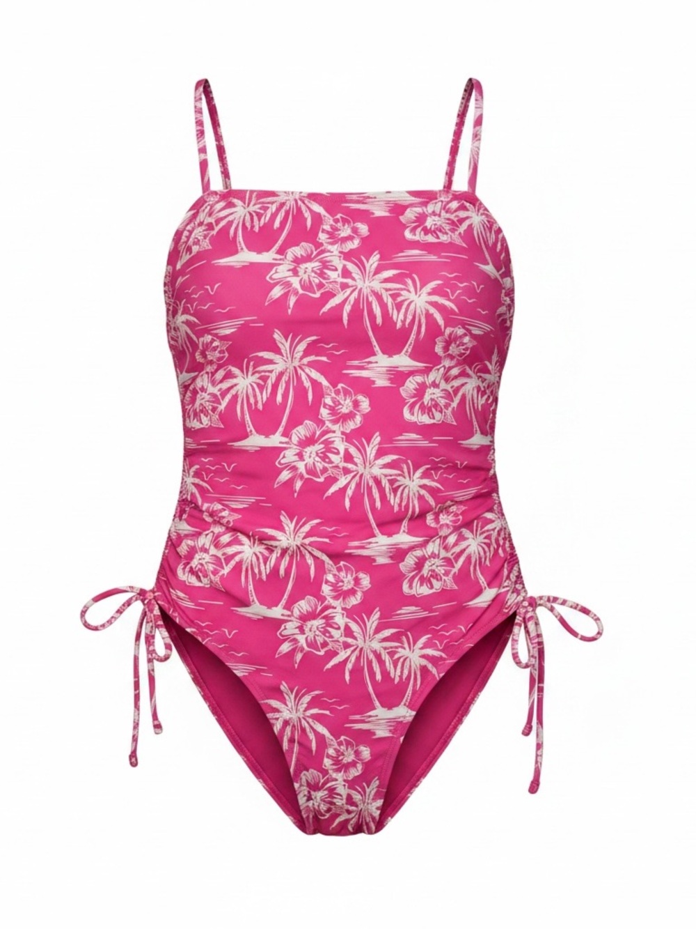 Roxy Women’s XL Pink Tropical Floral One Piece Swimsuit Side Tie NWT